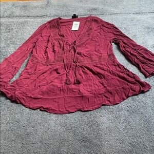 Torrid Burgundy Textured V-Neck Blouse